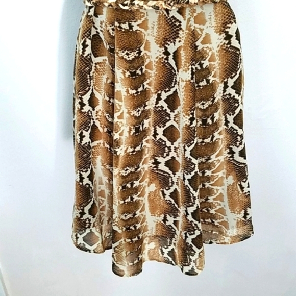 Sundress belted Python snake print lined chiffon high low Brown Tan Cream XS - Picture 10 of 13
